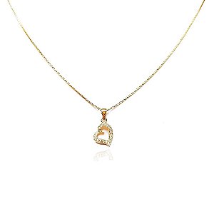 Colar Pequeno Coração Em Micro Zircônias Folheado A Ouro