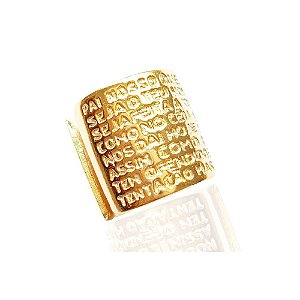 Anel Oração Pai Nosso Cravejada Folheado Ouro Regulável Até Tamanho 23