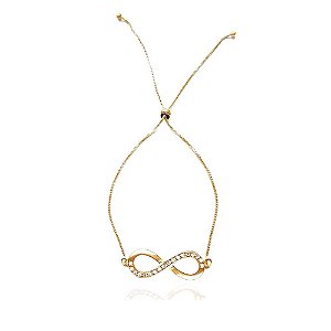 Pulseira infinito zircônias fecho regulável Folheada a ouro