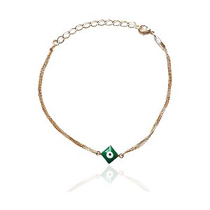 Pulseira Olho Grego Verde Escuro Folheado A Ouro