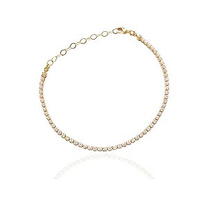 Pulseira Estilo Riviera Com Zircônias Brancas Folheada a Ouro