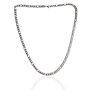 Cordão Corrente Elo Fígaro em Aço Inox Prateado 60 cm