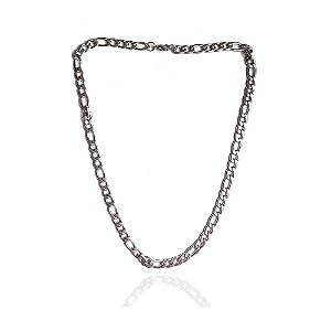 Cordão Corrente Elo Fígaro Grossos em Aço Inox Prateado 60 cm