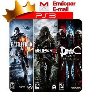 Combo Battlefield 4 + Sniper Ghost Warriors 2 + DMC Collection para PS3 em Mídia Digital