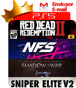 Red Dead Redemption 2 + Need for Speed Heat + Sombras de Mordor + Sniper Elite v.2 para PS5 em Mídia Digital