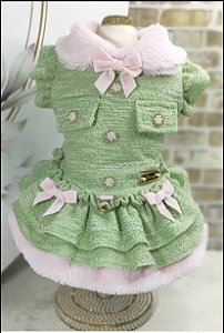 VESTIDO DELICATE VERDE/TWEED SEM PELO