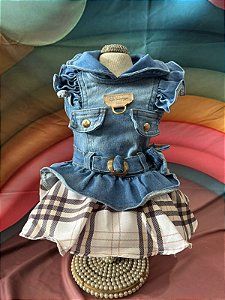 VESTIDO JEANS DELAVÊ BOLSA/XADREZ