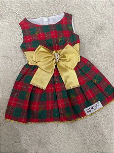 VESTIDO XADREZ LAÇO DOURADO