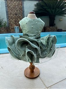 VESTIDO FESTA VERDE BABADO