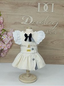 VESTIDO PLUSH LISTRADO OFF WHITE