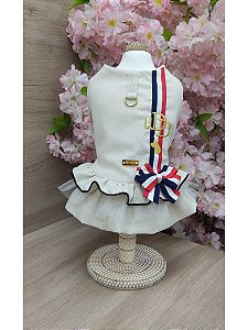 VESTIDO LINHO AZUL/BRANCO/VERMELHO PRÉ venda