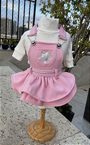 Jardineira Moletom Rosa Bebe