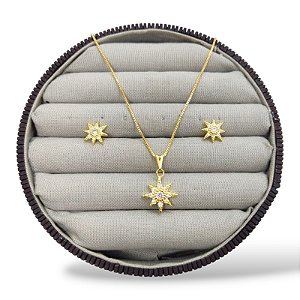 CONJUNTO FOLHEADO ESTRELA 8 PONTAS