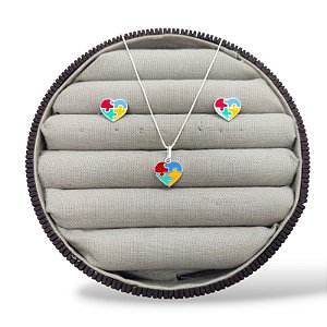CONJUNTO PRATA CORAÇÃO AUTISMO INFANTIL