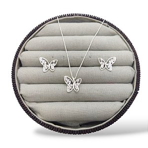 CONJUNTO PRATA BORBOLETA ZIRCONIA