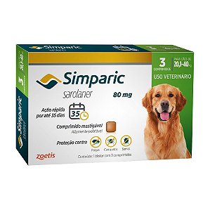 Antipulgas Simparic para cães 20,1 a 40 kg - 80mg - Zoetis
