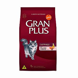 Raçao Gran Plus para Gatos Adultos Castrados Sabor Salmão e Arroz