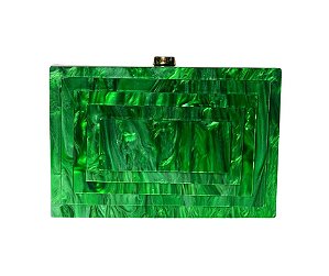 Bolsa Clutch Acrílica Verde Escura Perolada Camadas