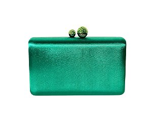 Bolsa Clutch Verde Cetim Quadrado Fecho Cristais