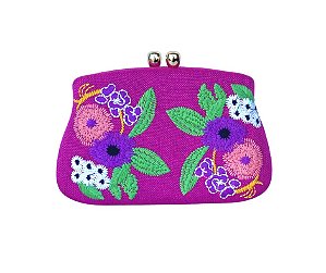 Bolsa Clutch Bordada Flores Rosa