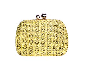 Bolsa Clutch Amarela Ráfia Trama Arredondada