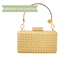 Bolsa Clutch Palha Favo Alça Metal Dourada - Edição Especial