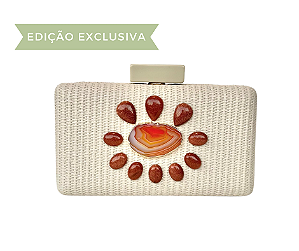 Bolsa Clutch de Ráfia Bege Clara Pedras Naturais Do Sol - Edição Exclusiva