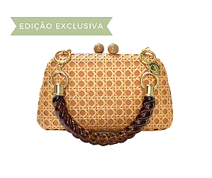 Bolsa Clutch Palha Favo Camelo Alça Trançada  - Edição Exclusiva