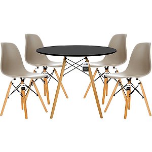 Conjunto Mesa Eiffel 90cm Preta + 4 Cadeiras DSW Eiffel Design Charles Eames Nude