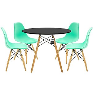 Conjunto Mesa Eiffel 90cm Preta + 4 Cadeiras DSW Eiffel Design Charles Eames Verde Tiffany