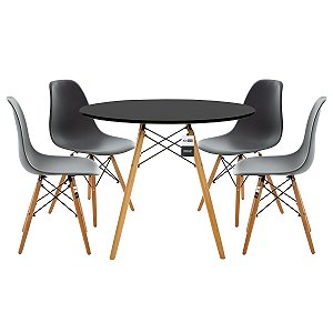 Conjunto Mesa Eiffel 90cm Preta + 4 Cadeiras DSW Eiffel Design Charles Eames Cinza Escuro