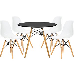 Conjunto Mesa Eiffel 90cm Preta + 4 Cadeiras DSW Eiffel Design Charles Eames Branca