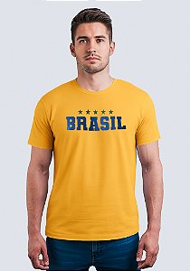 T-SHIRT MASCULINA - BRASIL ESTRELAS - COR AMARELO