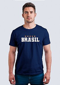 T-SHIRT MASCULINA - BRASIL ESTRELAS - COR AZUL MARINHO