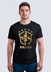 T-SHIRT MASCULINA - BRASÃO DOURADO GRANDE - COR PRETO
