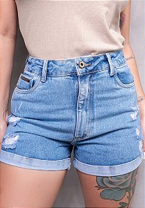 SHORT JEANS BARRA DOBRADA CINTURA ALTA - LAVAGEM CLARA