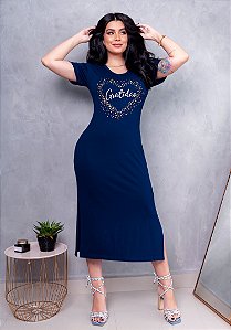 MIDI - GRATIDÃO CORAÇÃO PÉROLAS - VESTIDO AZUL MARINHO