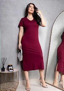 VESTIDO MIDI - BÁSICO - COR BORDO