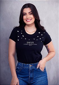 T-SHIRT FEMININA - DEUS É A RESPOSTA - COR PRETO