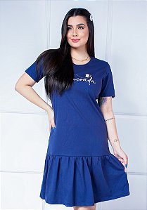 VESTIDO BABADO ALGODÃO - ABENÇOADA - COR AZUL MARINHO