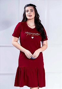 VESTIDO BABADO ALGODÃO - ABENÇOADA POR DEUS - COR BORDO