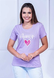 T-SHIRT FEMININA - AMOR CORAÇÃO - COR LILÁS