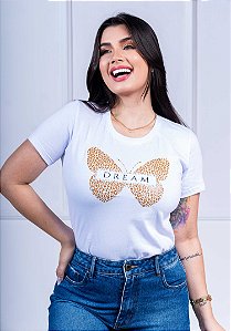 T-SHIRT FEMININA - DREAM BORBOLETA - COR BRANCO