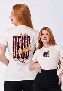 T-SHIRT FEMININA - DEUS É AMOR  - COR MARFIM