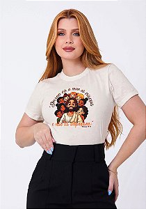 T-SHIRT FEMININA - DEIXEM VIR A MIM AS CRIANÇAS - COR MARFIM