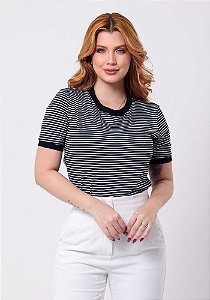 T-SHIRT FEMININA - LISTRADA - COR PRETO