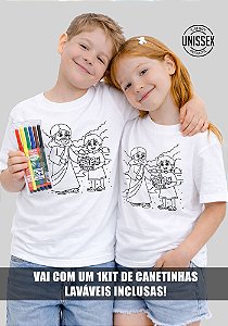 CAMISETA INFANTIL CRISTÃ PARA COLORIR - MULTIPLICAÇÃO DE PÃES E PEIXES - COR BRANCO