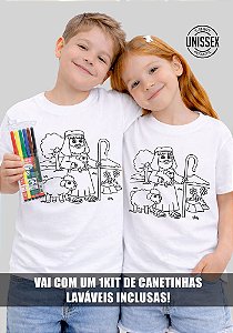 CAMISETA INFANTIL CRISTÃ PARA COLORIR - PASTOR DE OVELHAS - COR BRANCO