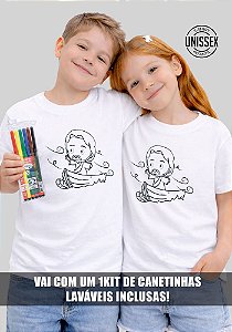 CAMISETA INFANTIL CRISTÃ PARA COLORIR - JESUS ESTA NO BARCO - COR BRANCO