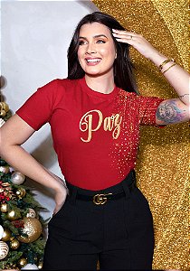 T-SHIRT FEMININA - PAZ ESTRELAS - COR VERMELHO